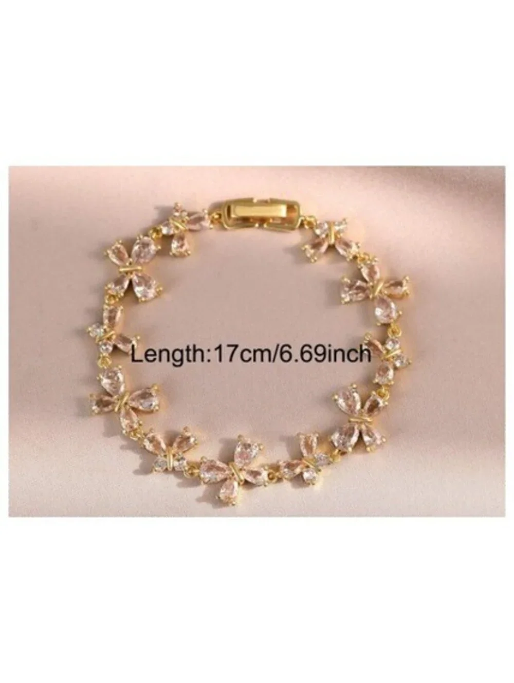 Teardrop bow - Bracelet - Gold - CZs - 7